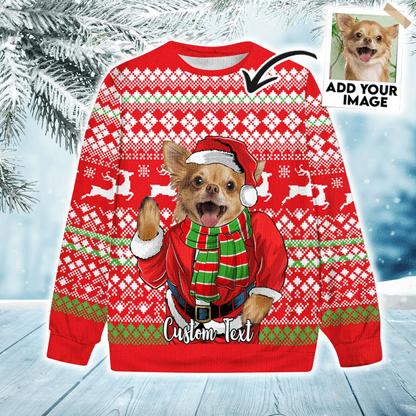 Custom Ugly Christmas Sweater - Personalized Pet Photo Sweater, Funny Sweater Custom Santa Claus Red Color, Perfect Gift For Dog Lovers, Friend, Family