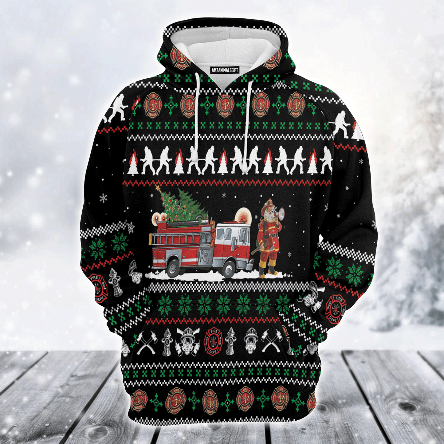 Firefighter Wine Premium Christmas Hoodie, Santa Claus Firefighter Unisex Hoodie For Men & Women - Perfect Gift For Christmas, Firefighter Lover