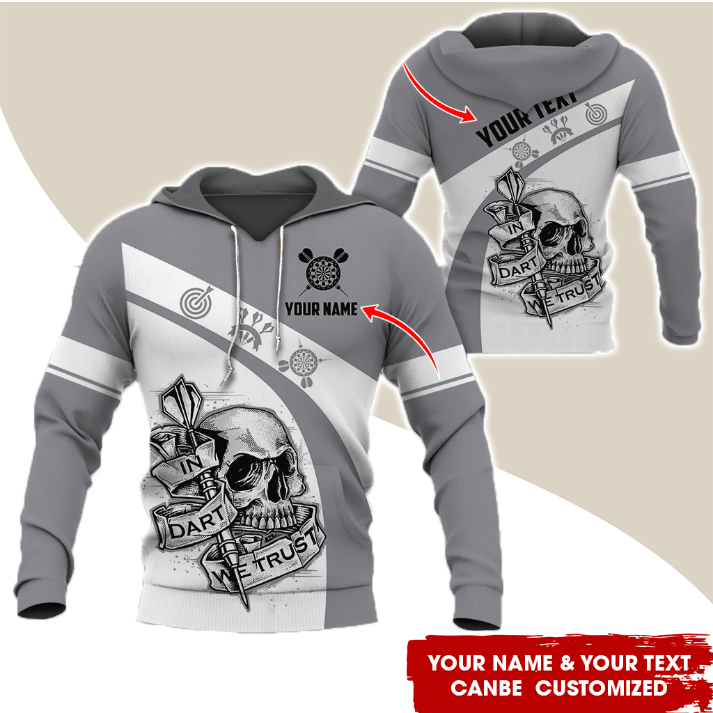Personalized Darts Skull Premium Hoodie, Customized Name & Text Darts In Darts We Trust Hoodie, Perfect Gift For Darts Lovers, Friend, Family