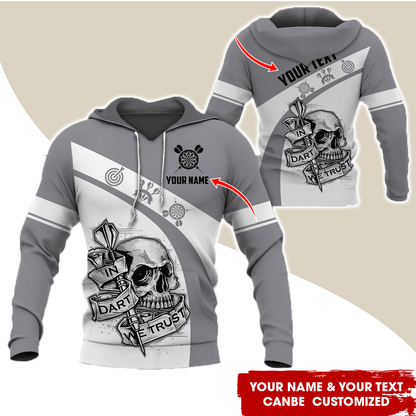 Personalized Darts Skull Premium Hoodie, Customized Name & Text Darts In Darts We Trust Hoodie, Perfect Gift For Darts Lovers, Friend, Family