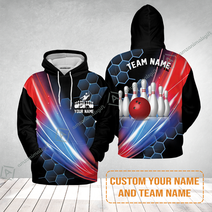 Personalized Bowling Men Hoodie - Custom Name & Team Name Honeycomb Pattern Bowling Hoodie For Men & Women Bowling Lover