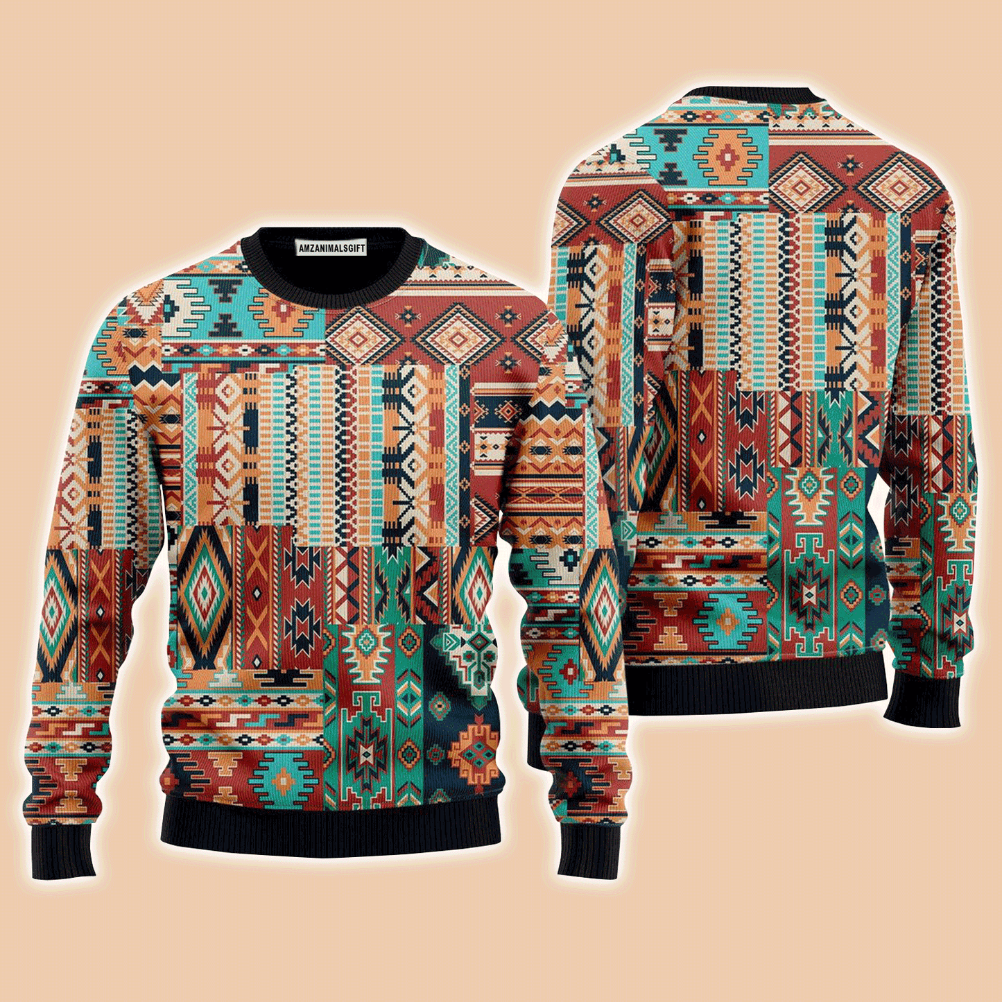 Native American Patchwork Pattern Sweater, Ugly Sweater For Men & Women, Perfect Outfit For Christmas New Year Autumn Winter