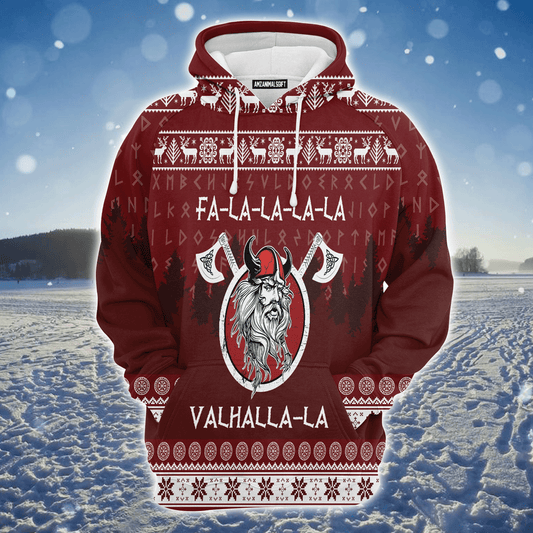 Viking Premium Christmas Hoodie, Fa-la-la-la-la Valhalla-la Viking Unisex Hoodie For Men & Women - Perfect Gift For Christmas, Viking Lover