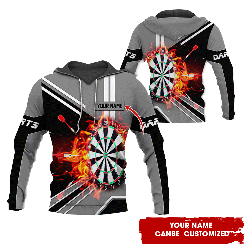 Personalized Flaming Dartboards Premium Hoodie ,Customized Name Hoodie, Perfect Gift For Darts Lovers, Darts Player