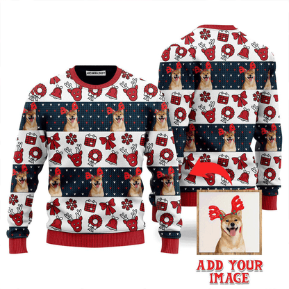 Custom Photo Dog Wears Christmas Red Bow Sweater, Ugly Sweater For Men & Women, Perfect Outfit For Christmas New Year Autumn Winter