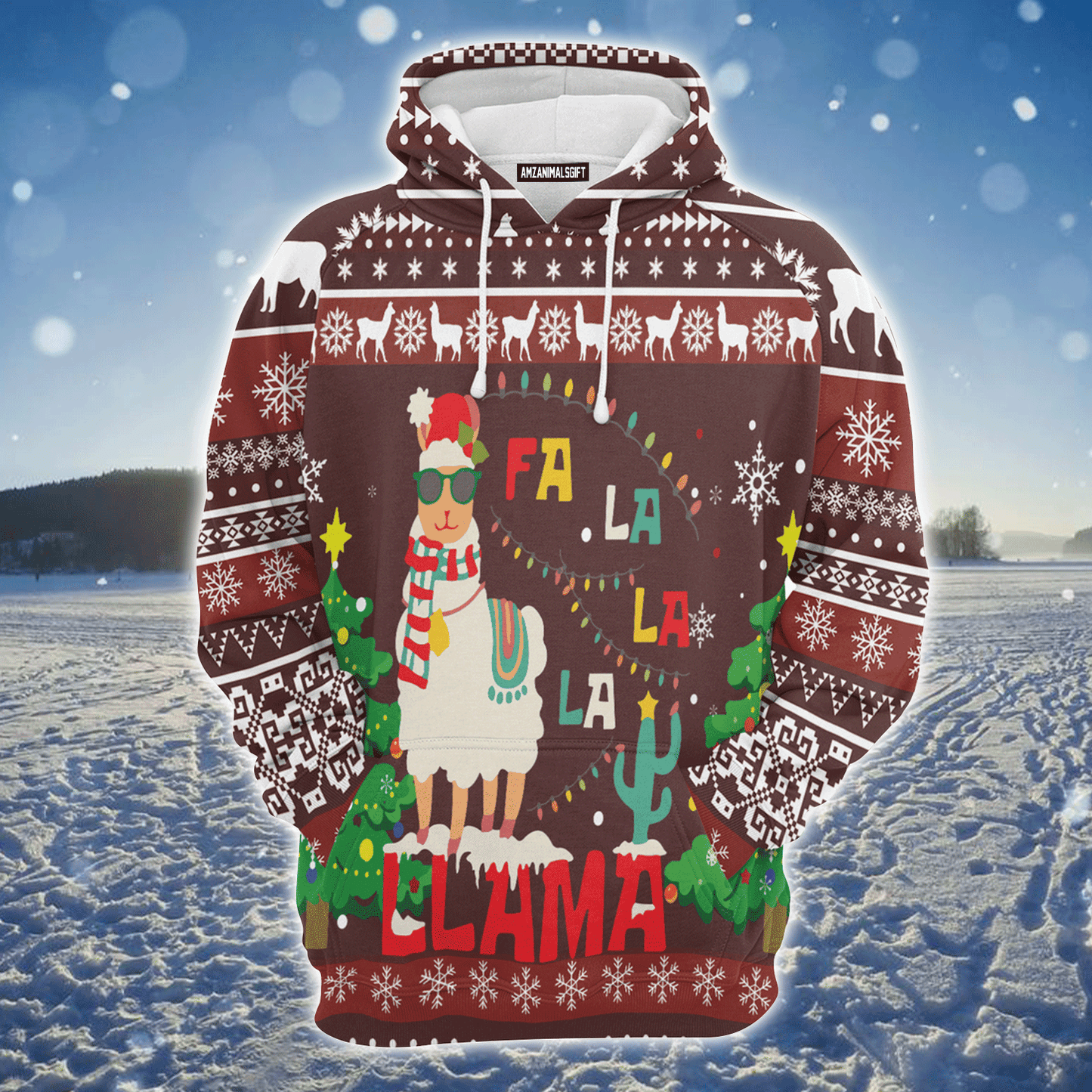 Llama Premium Christmas Hoodie, Funny Llama Falalala Unisex Hoodie For Men & Women - Perfect Gift For Christmas, Llama Lover, Family