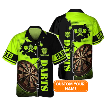 Customized Darts Hawaiian Shirt, Green Dartboard, Personalized Name Hawaiian Shirt For Men - Perfect Gift For Darts Lovers, Darts Players
