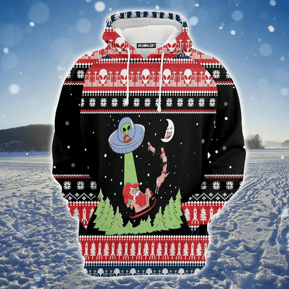 Alien Premium Christmas Hoodie, Alien & Santa Merry Christmas Unisex Hoodie For Men & Women - Perfect Gift For Christmas,Friends, Family
