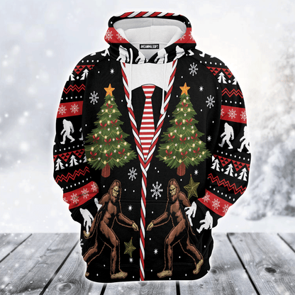 Bigfoot Premium Christmas Hoodie, Vintage Bigfoot Christmas Tree Unisex Red Hoodie For Men & Women - Perfect Gift For Christmas, Family