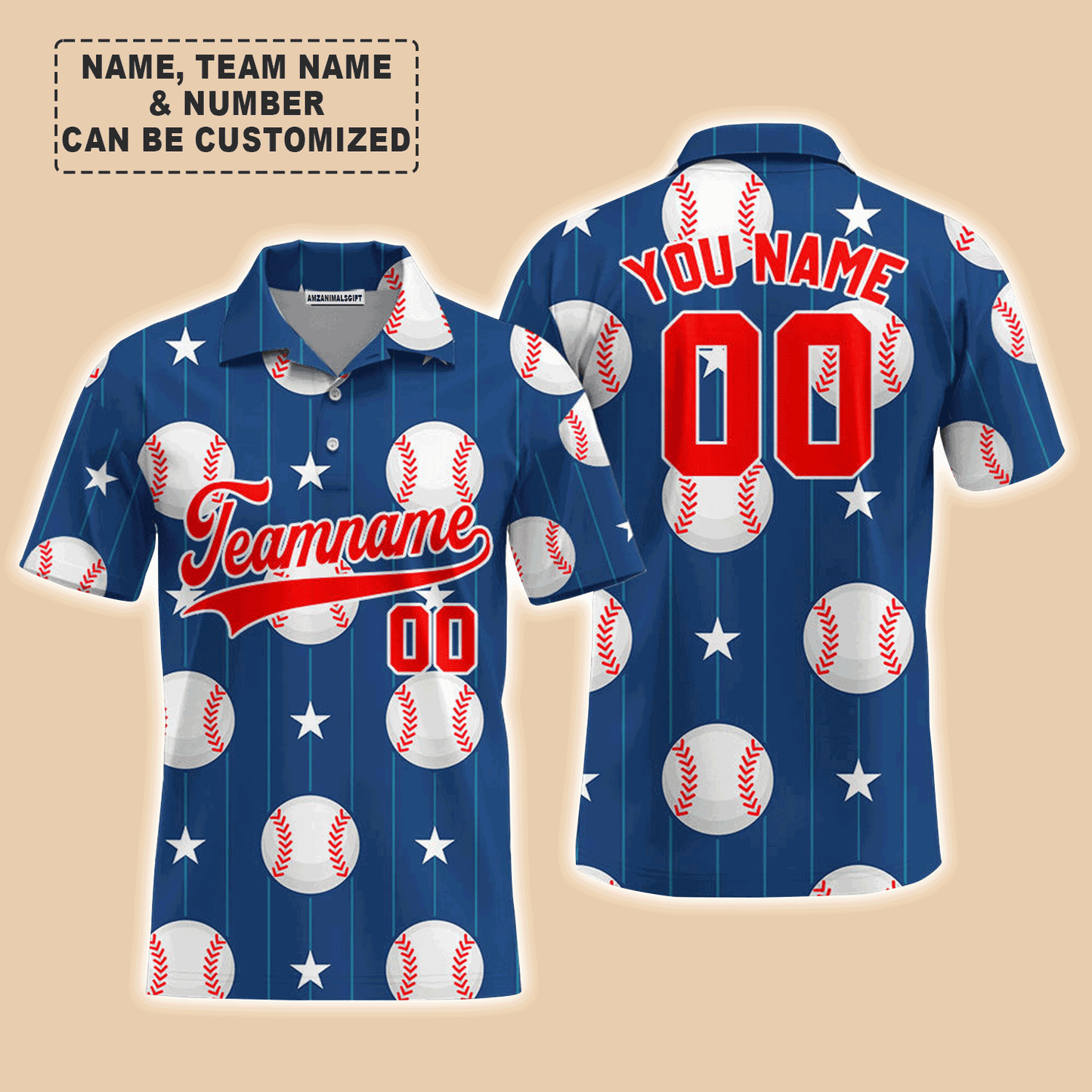 Customized Baseball Men Polo Shirt, Custom Navy Baseball Striped Pattern Custom Polo Shirt - Perfect Polo Shirt For Men, Baseball Lovers