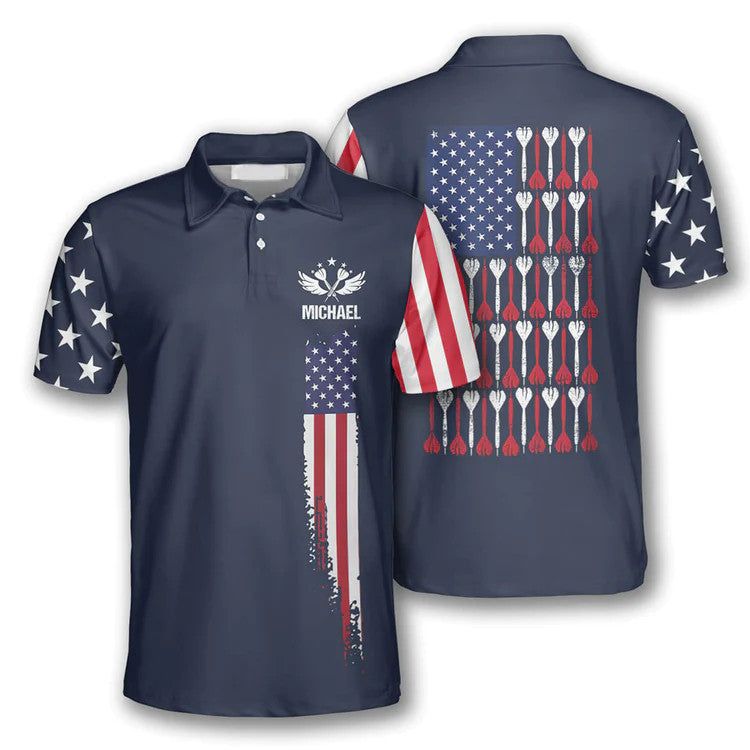 Customized Darts Polo Shirt, Darts Patriotic Flag Personalized Name Polo Shirt For Men - Perfect Gift For Darts Lovers, Darts Players