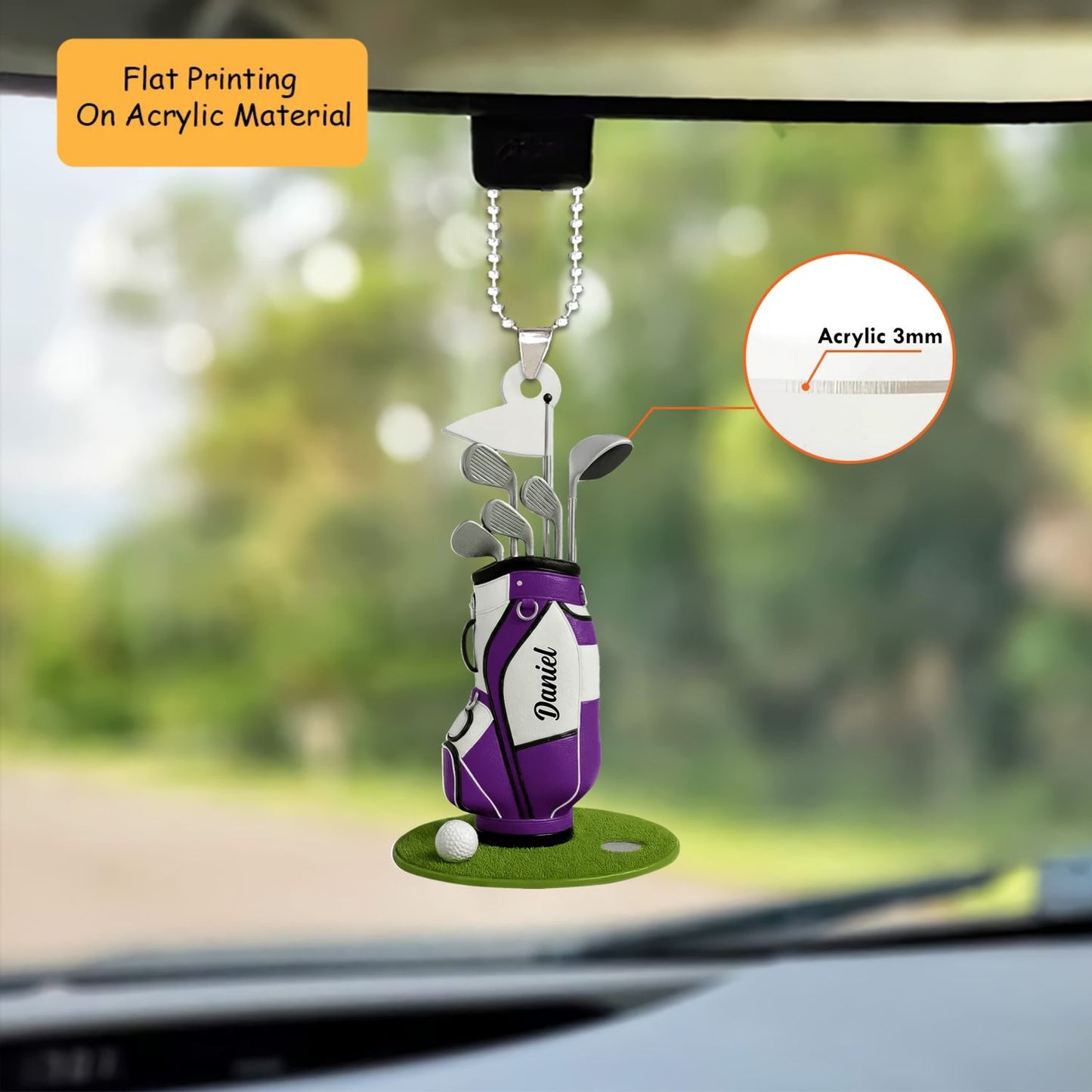 Personalized Golf Christmas Ornament, Purple Golf Bag And Clubs, Custom Ornament Christmas Gift, Keychain Bowling, Car Ornament Bowling
