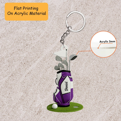 Personalized Golf Christmas Ornament, Purple Golf Bag And Clubs, Custom Ornament Christmas Gift, Keychain Bowling, Car Ornament Bowling