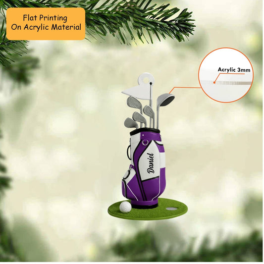 Personalized Golf Christmas Ornament, Purple Golf Bag And Clubs, Custom Ornament Christmas Gift, Keychain Bowling, Car Ornament Bowling