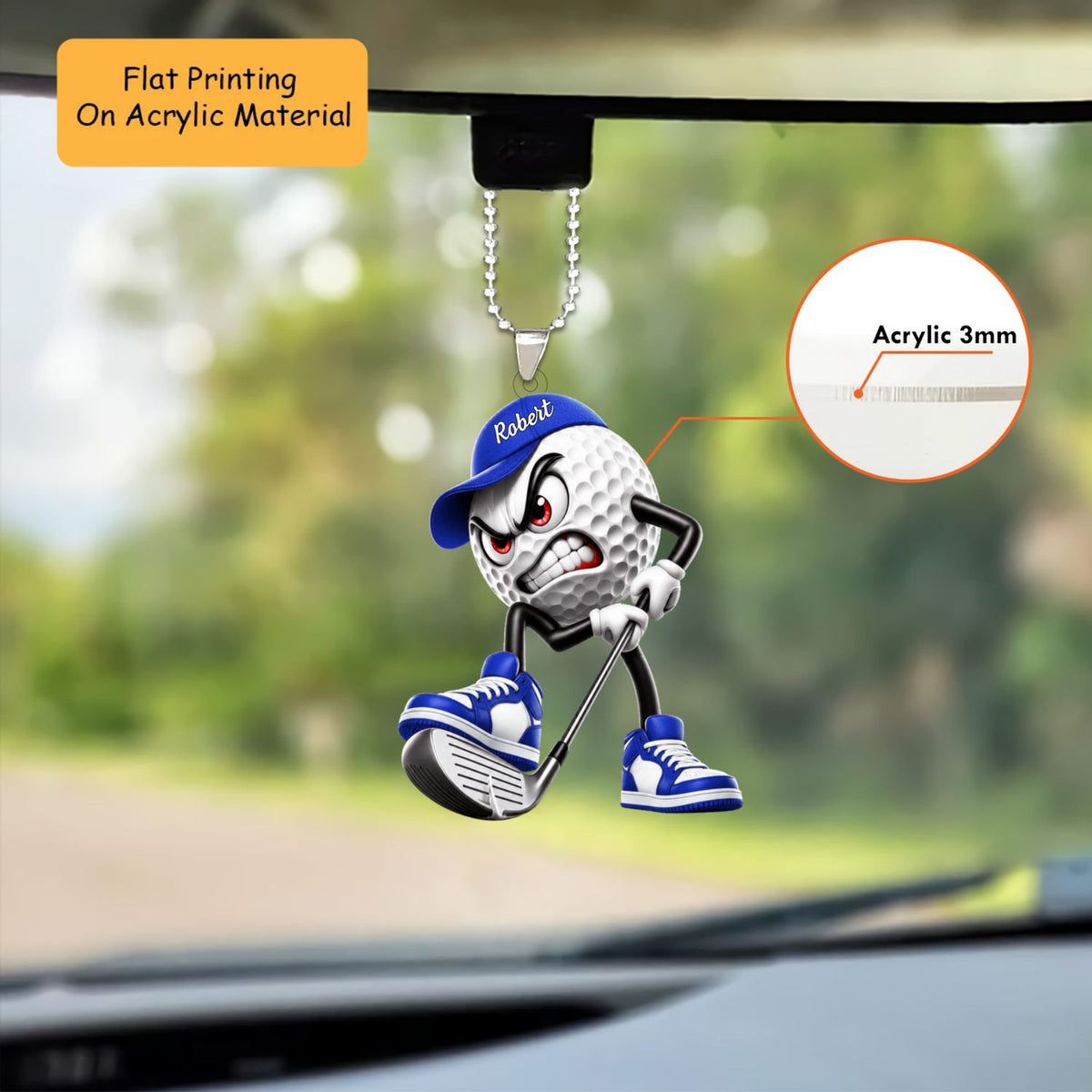 Personalized Golf Christmas Ornament, Angry Mascot Stomping Club Cap, Custom Ornament Christmas Gift, Keychain Golf, Car Ornament Golf