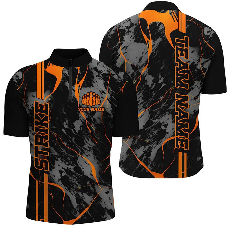 Custom Orange Strike Bowling Shirts Men Polo Orange Camo Bowling Team Jerseys