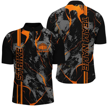 Custom Orange Strike Bowling Shirts Men Polo Orange Camo Bowling Team Jerseys