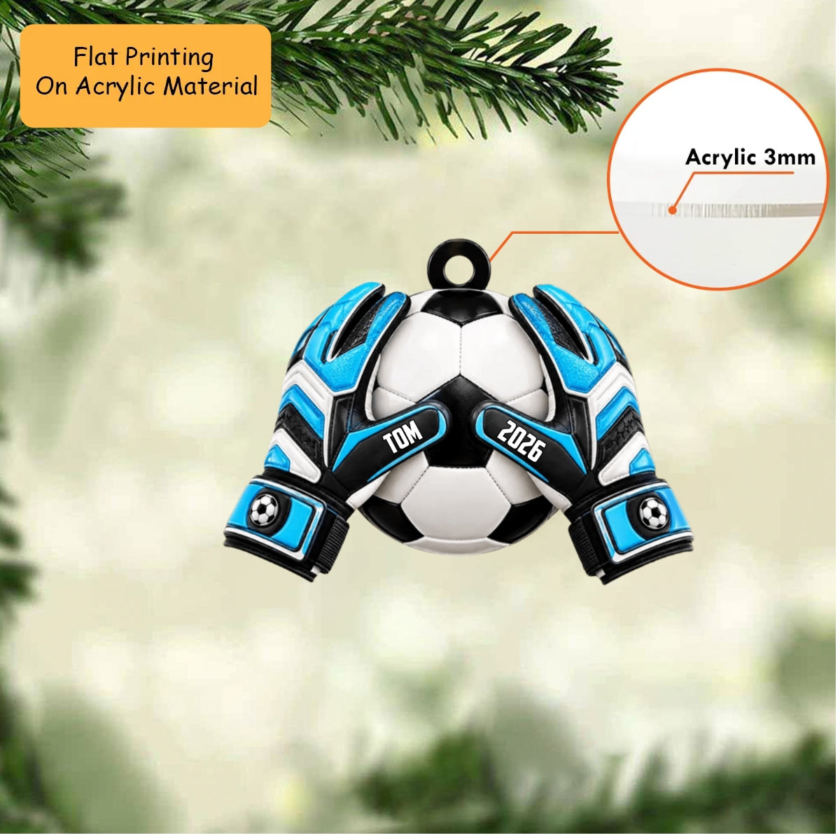 Personalized Football Goalie Christmas Ornament, Custom Name Year Goalkeeper Gloves, Custom Ornament Christmas Gift, Keychain Football, Car Ornament Football