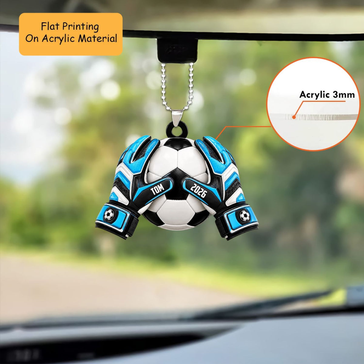 Personalized Football Goalie Christmas Ornament, Custom Name Year Goalkeeper Gloves, Custom Ornament Christmas Gift, Keychain Football, Car Ornament Football