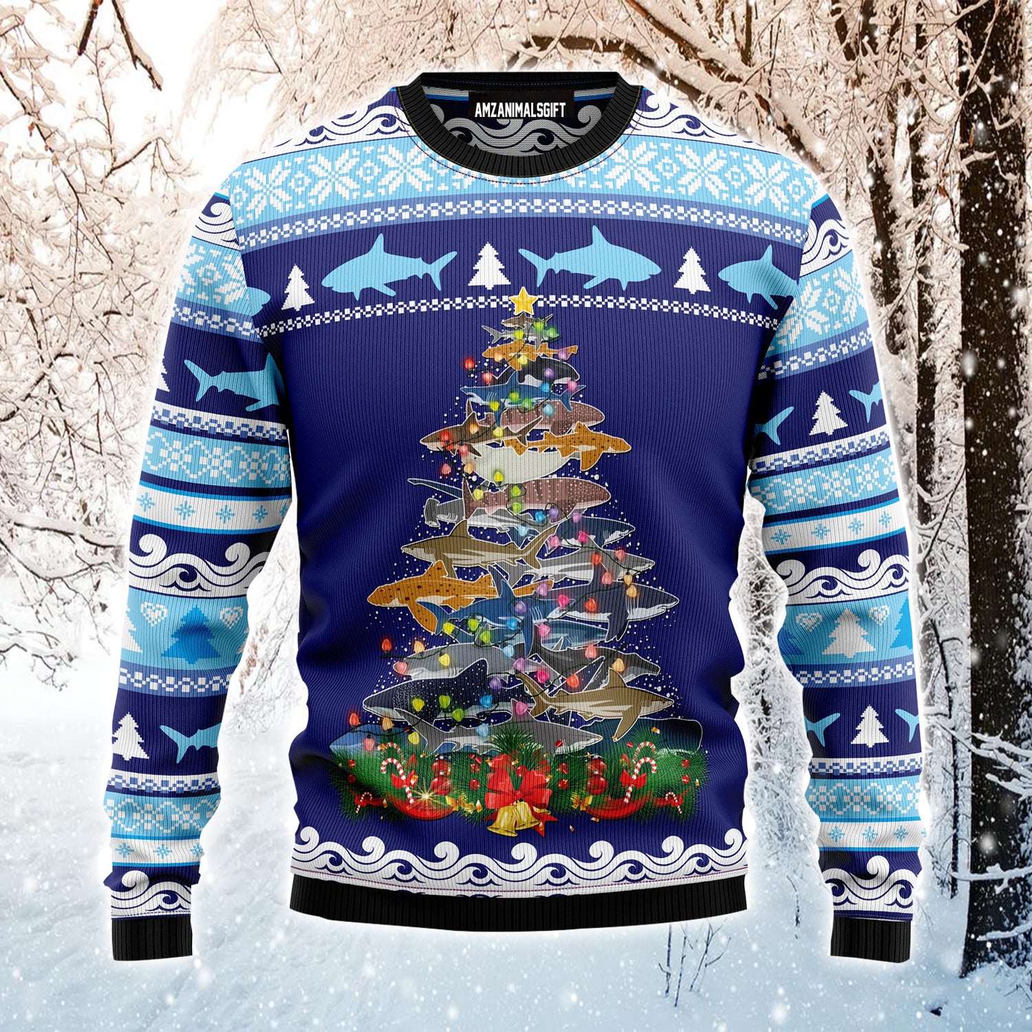 Shark Christmas Tree Ugly Christmas Sweater, Shark Loves Xmas Ugly Sweater For Men & Women - Best Gift For Christmas, Friends, Family