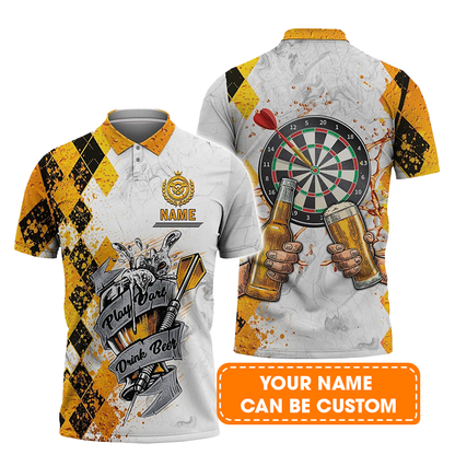Darts Personalised Sweatshirt, Play Dart Drink Beer Argyle Pattern Custom Name Sweatshirt