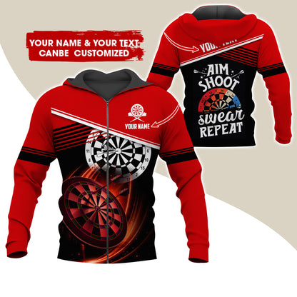 Customized Name & Text Darts Premium Zip Hoodie, Personalized Aim Shoot Sweat Repeat Zip Hoodie For Men & Women - Gift For Darts Lovers, Darts Players