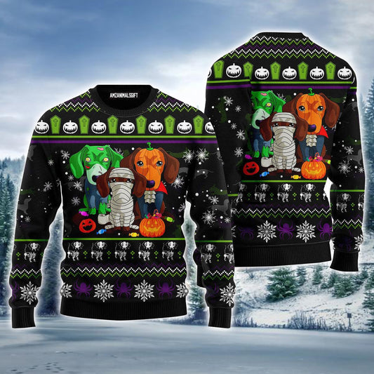 Scary Dachshund Zombie Ugly Sweater For Men & Women, Perfect Outfit For Christmas New Year Autumn Winter