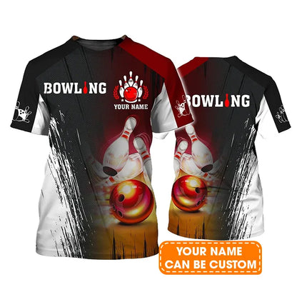 Bowling T shirt Custom Name - Red Bowling Ball Crashing Pins Personalized T-shirt - Gift For Friend, Family, Bowling Lovers