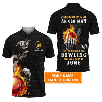 Bowling Men Polo Shirt Custom Name - Bowling Skull Who Loves Bowling And Was Born In June Personalized Polo Shirt For Men - Gift For Bowling Lovers, Friend, Family