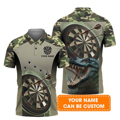 Crocodile And Darts Custom Name Men Polo Shirt, Camo Bullseye Dartboard Personalized Men Polo Shirt Gift For Darts Lovers, Friend, Team