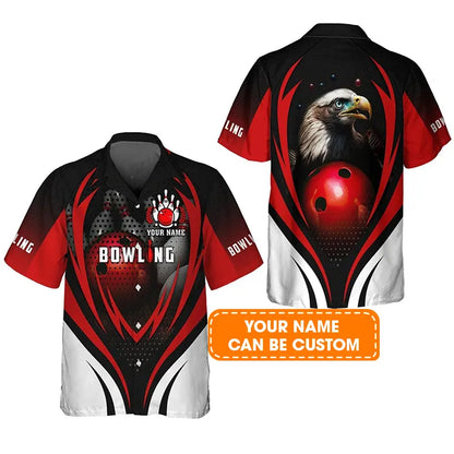 Bowling Hawaiian Shirt Custom Name - Eagle Bowling Team With Red Ball Personalized Aloha Hawaiian Shirt - Gift For Friend, Family, Bowling Lovers