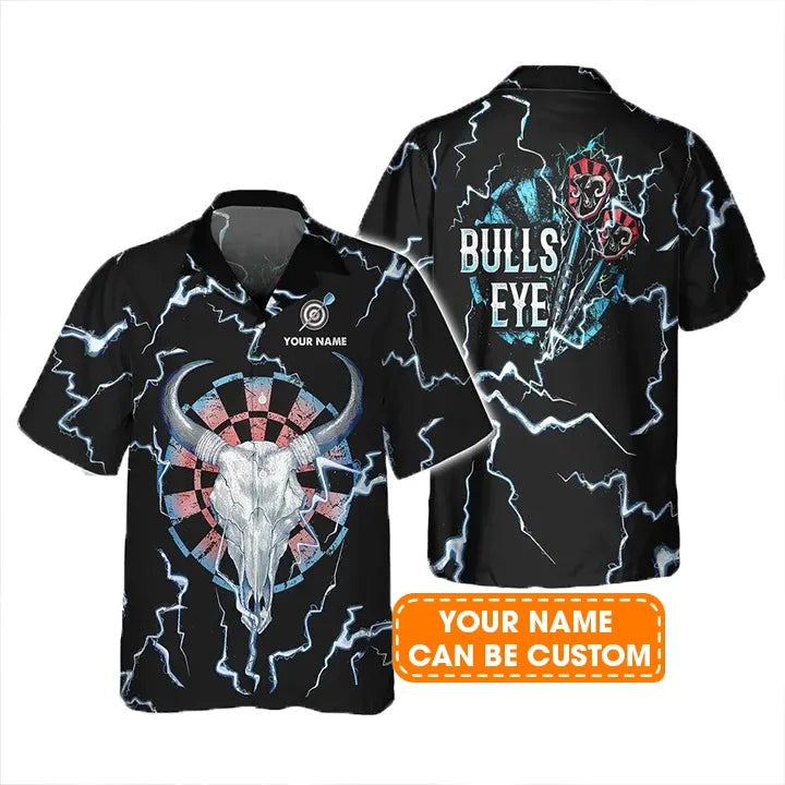 Customized Darts Hawaiian Shirt, Darts Bullseye Thunder Skull, Personalized Name Hawaiian Shirt For Men - Perfect Gift For Darts Lovers, Darts Players