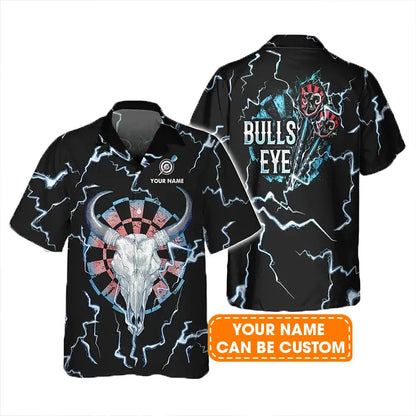 Customized Darts Hawaiian Shirt, Darts Bullseye Thunder Skull, Personalized Name Hawaiian Shirt For Men - Perfect Gift For Darts Lovers, Darts Players