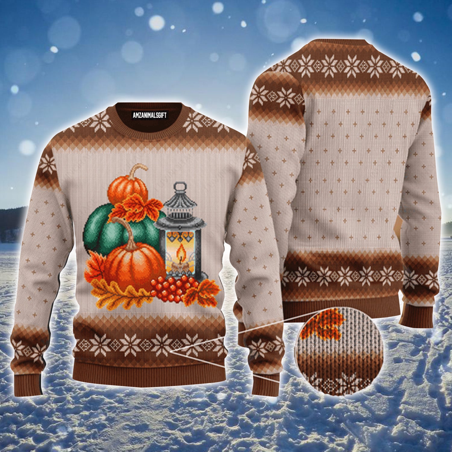 Vintage Thanksgiving Floral Pumpkin Urly Sweater, Thanksgiving Sweater For Men & Women - Perfect Gift For Thanksgiving, New Year, Winter, Christmas