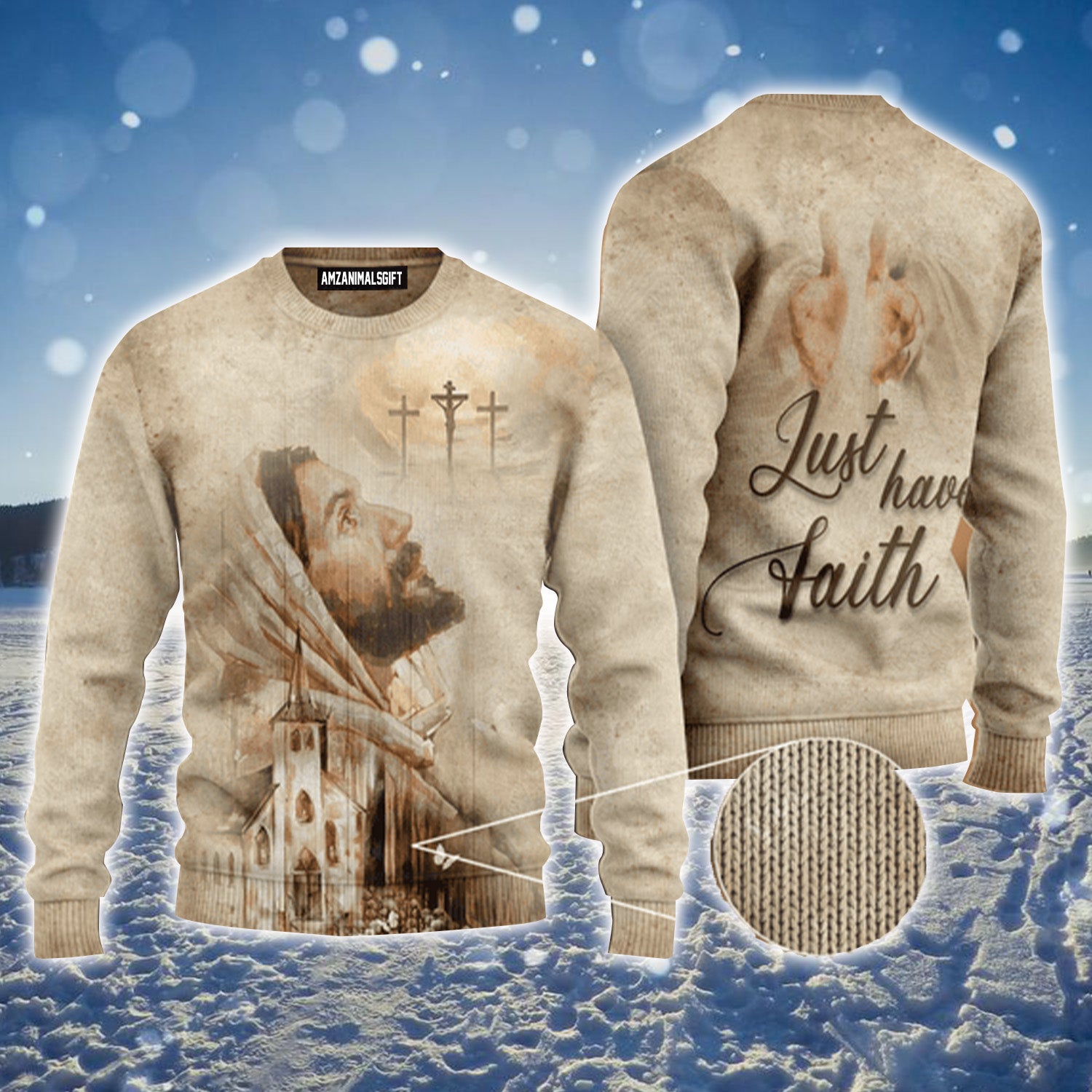 Jesus Light Of Cross Just Have Faith Urly Sweater, Christmas Sweater For Men & Women - Perfect Gift For New Year, Winter, Christmas