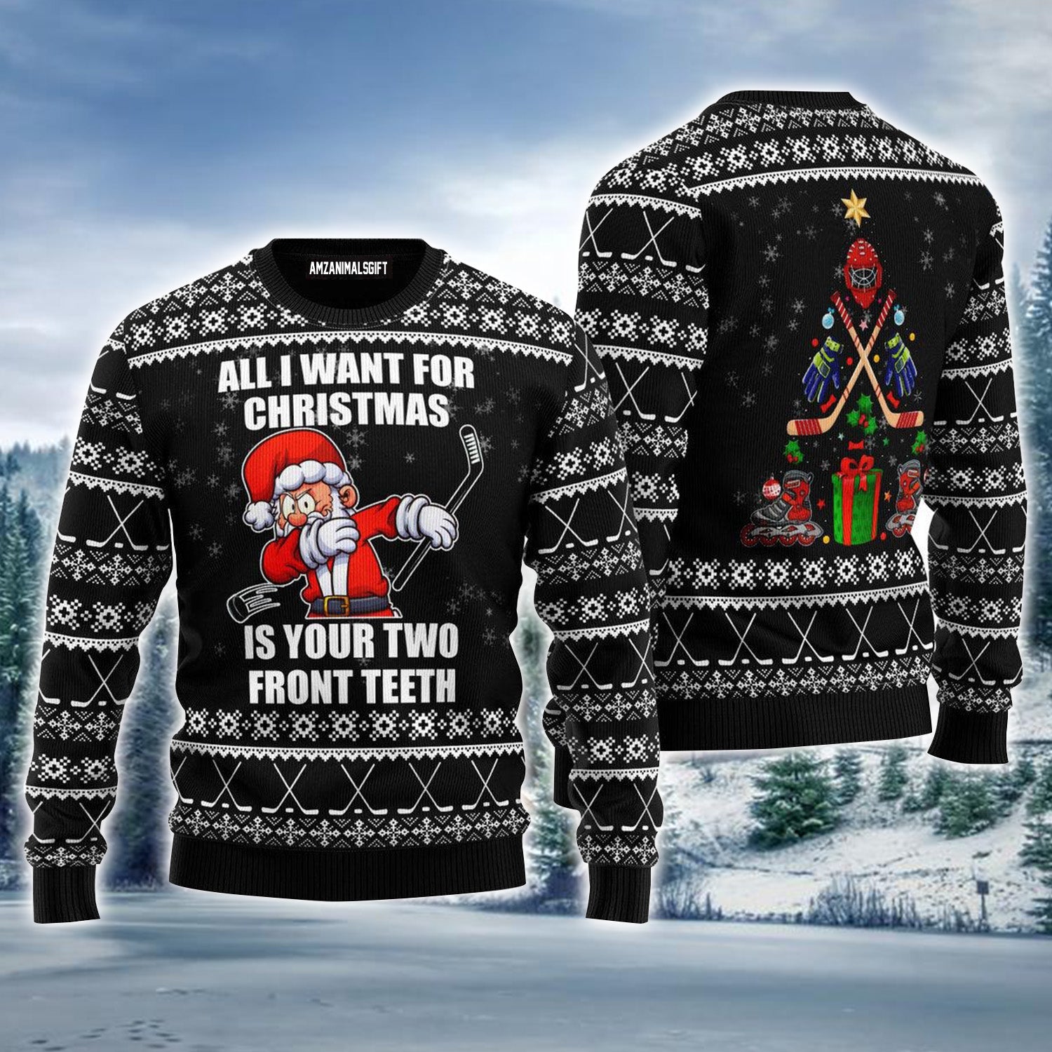 Santa Hockey All I Want For Christmas Ugly Christmas Sweater For Men & Women, Perfect Outfit For Christmas New Year Autumn Winter