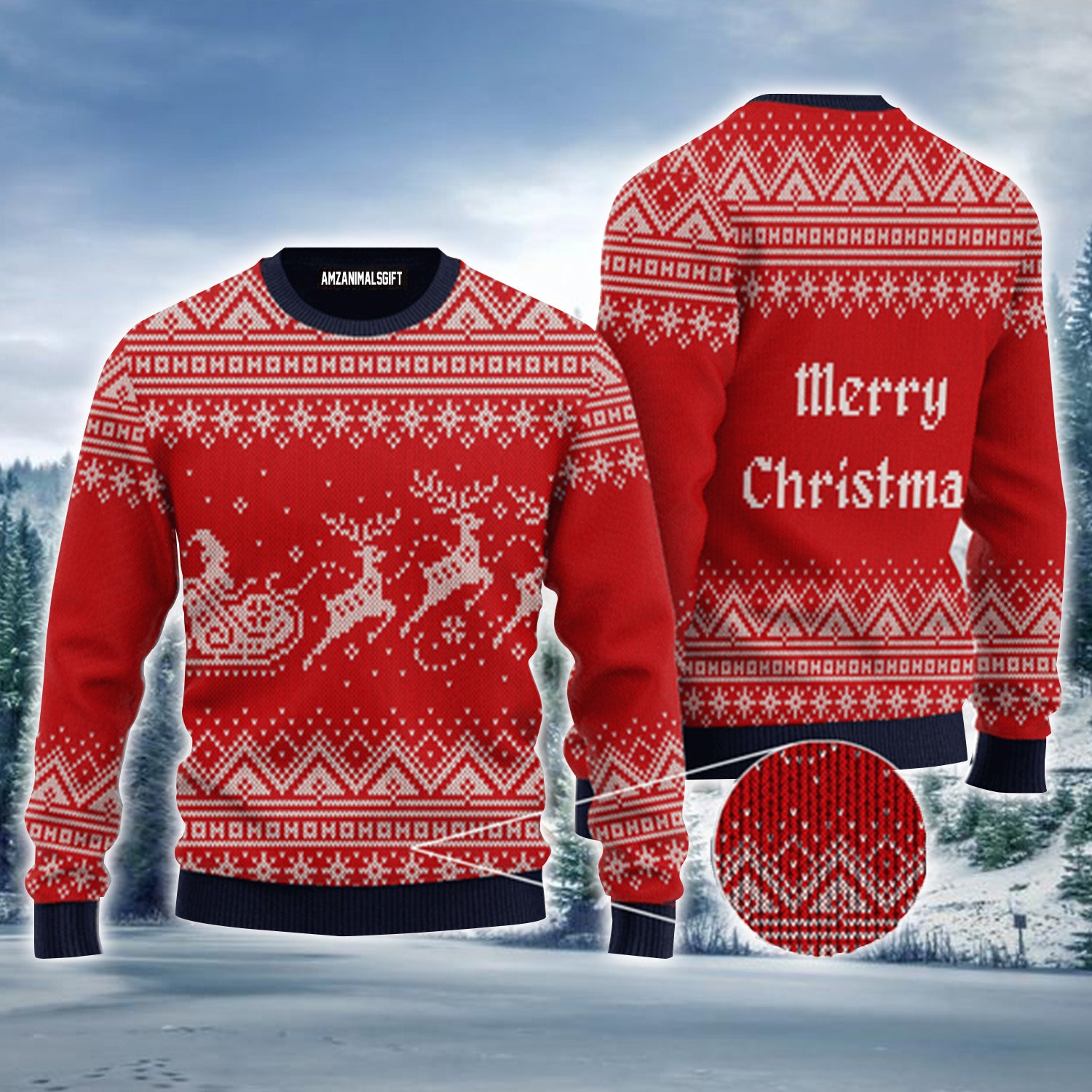 Red Christmas Santa Reindeer Wool Knitted Pattern Urly Sweater, Christmas Sweater For Men & Women - Perfect Gift For Christmas, New Year, Winter