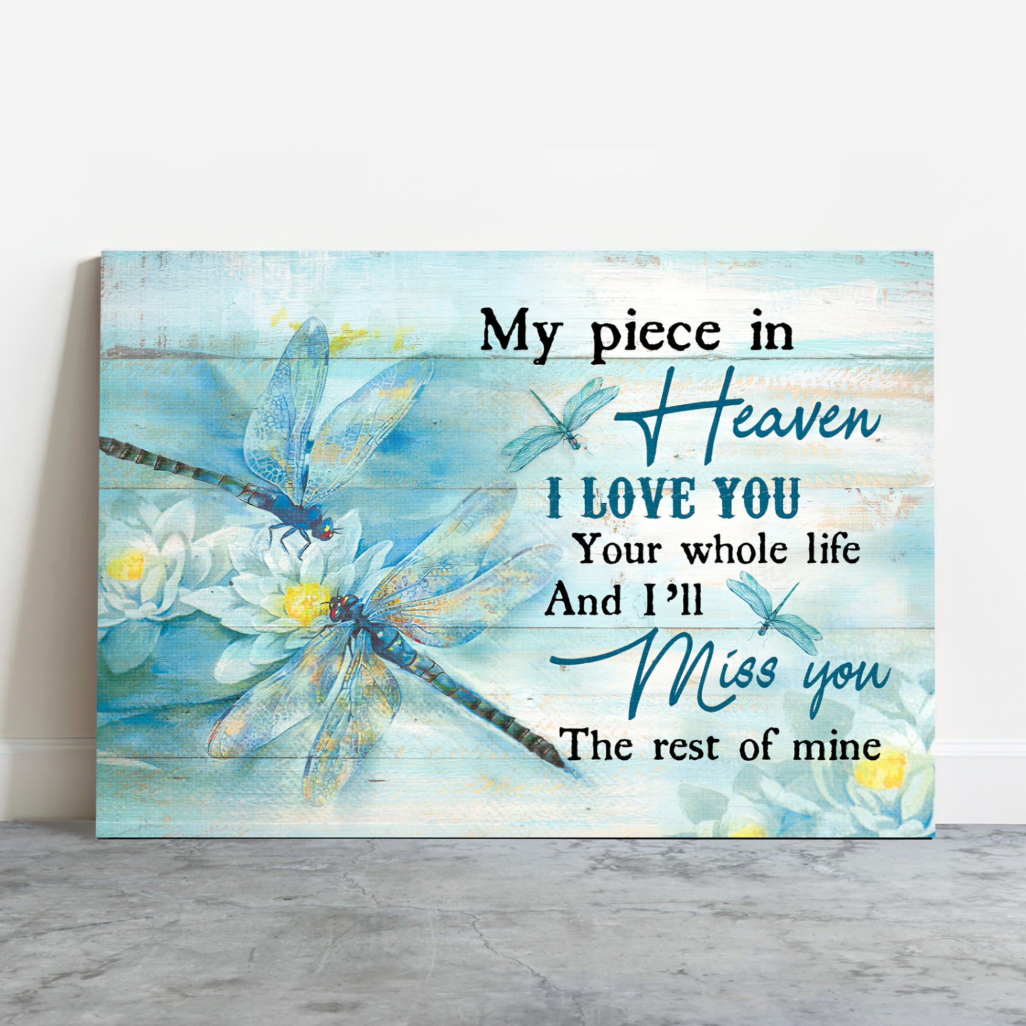 Memorial Premium Wrapped Landscape Canvas - Blue Butterfly, White Flower Painting, I'll Miss You The Rest Of Mine - Heaven Gift For Members Family