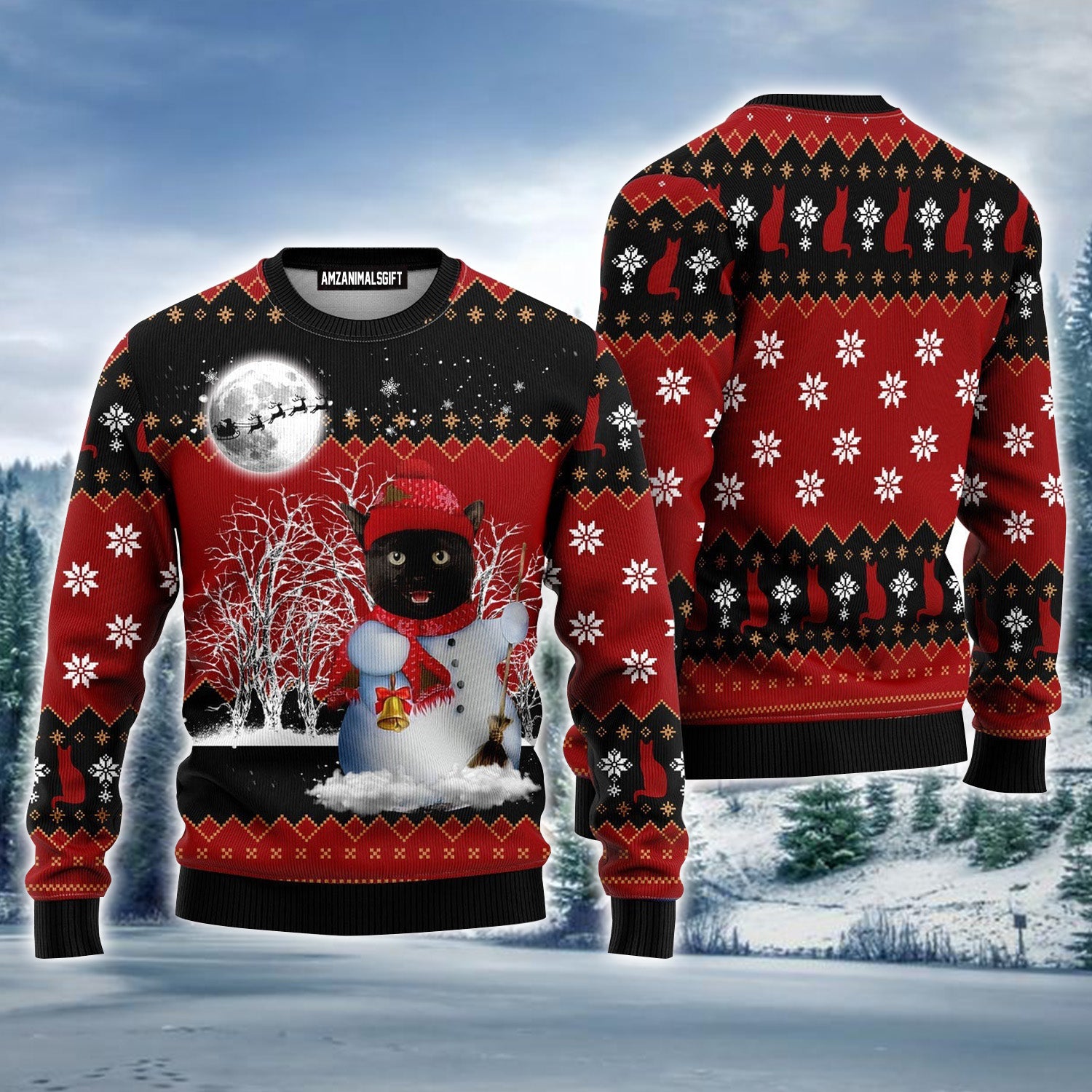 Snowman Black Cat Ugly Sweater For Men & Women, Perfect Outfit For Christmas New Year Autumn Winter