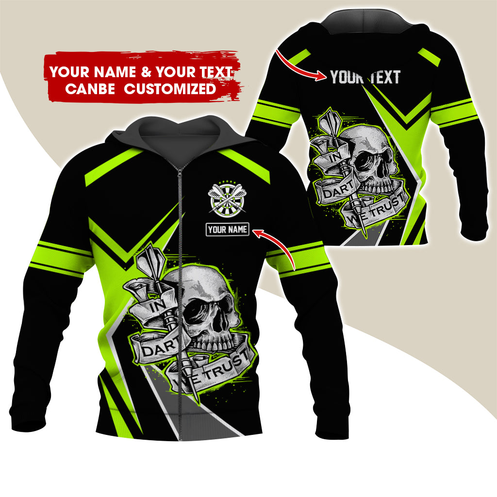 Custom Name & Text Darts Premium Zip Hoodie, Personalized Skull Play Darts Zip Hoodie For Men & Women - Gift For Darts Lovers, Darts Players