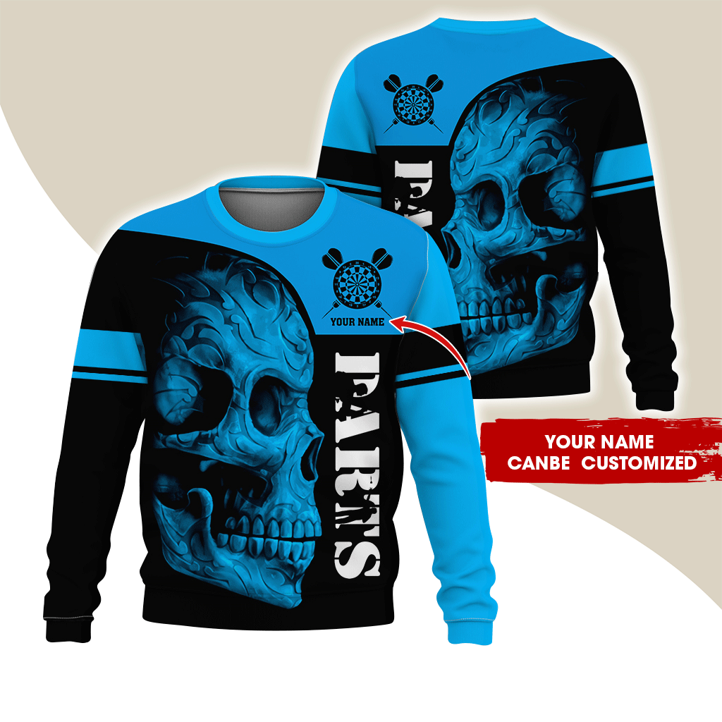 Customized Darts Sweatshirt, Skull Pattern Sweatshirt For Men & Women, Perfect Gift For Darts Lovers, Friend, Family