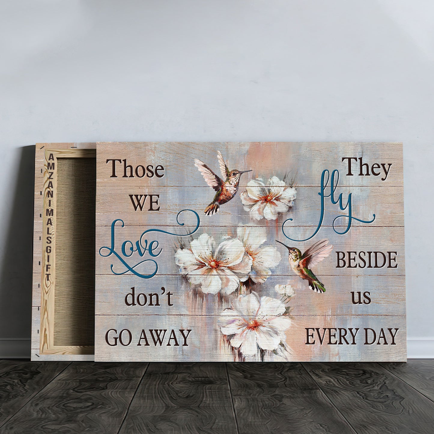 Memorial Premium Wrapped Landscape Canvas - White Climbing Rose, Watercolor Hummingbird, Those We Love Don't Go Away - Heaven Gift For Members Family