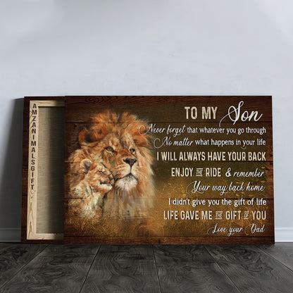 Family Premium Wrapped Landscape Canvas - Dad To Son, King Of Kings, Lion Drawing, I Will Always Have Your Back - Perfect Gift For Son In Family