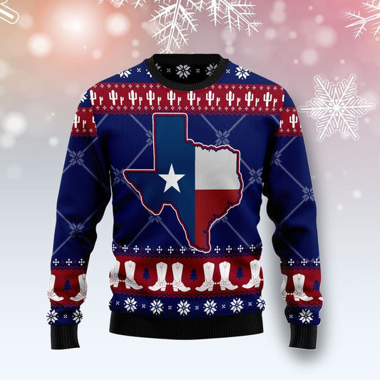 Texas Map And Cowboy Boots Pattern Ugly Christmas Sweater, Perfect Outfit For Christmas, Winter, New Year Of Texas Lovers