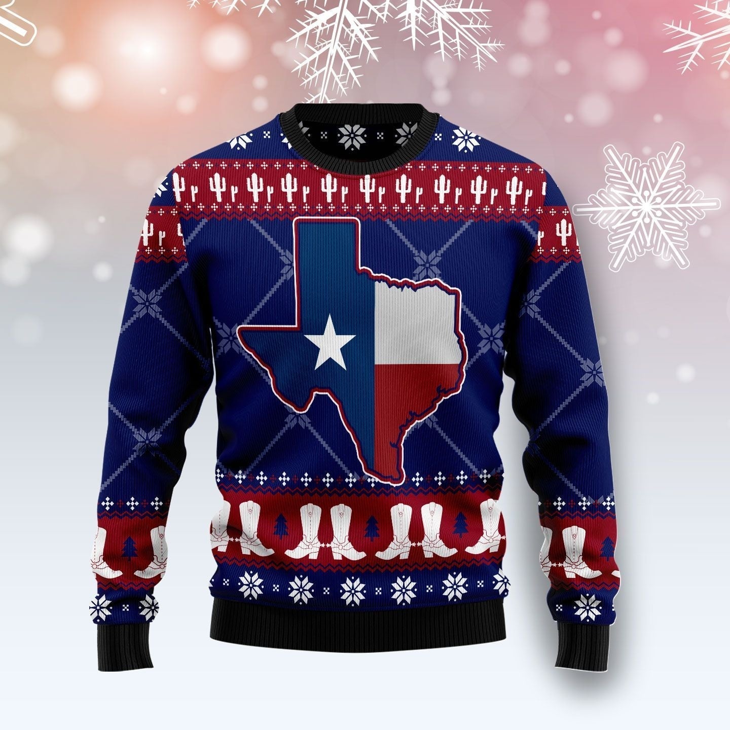 Texas Map And Cowboy Boots Pattern Ugly Christmas Sweater, Perfect Outfit For Christmas, Winter, New Year Of Texas Lovers