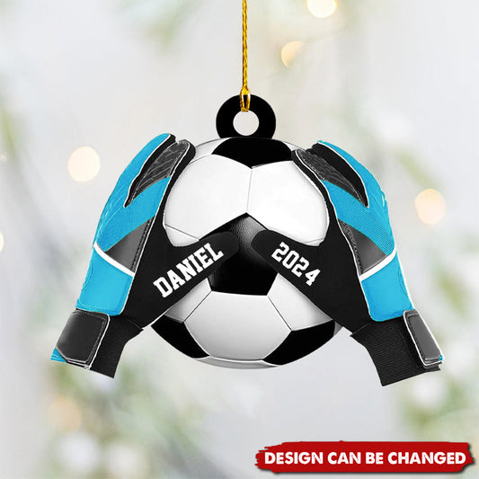 Personalized Soccer Goalkeeper Gloves Flat Acrylic Ornament, Meaningful Ornament Gift For Goalkeeper Soccer Lovers