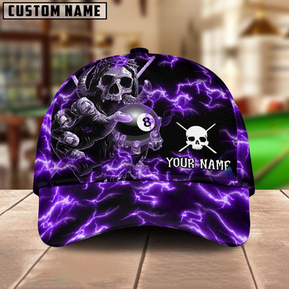 Customized Billiard Cap, Billiard Pool Ball 8 Skull Fire Personalized Name 3D Hats, Best Billiard Pool Hat For Billiard Players (4 Colors)