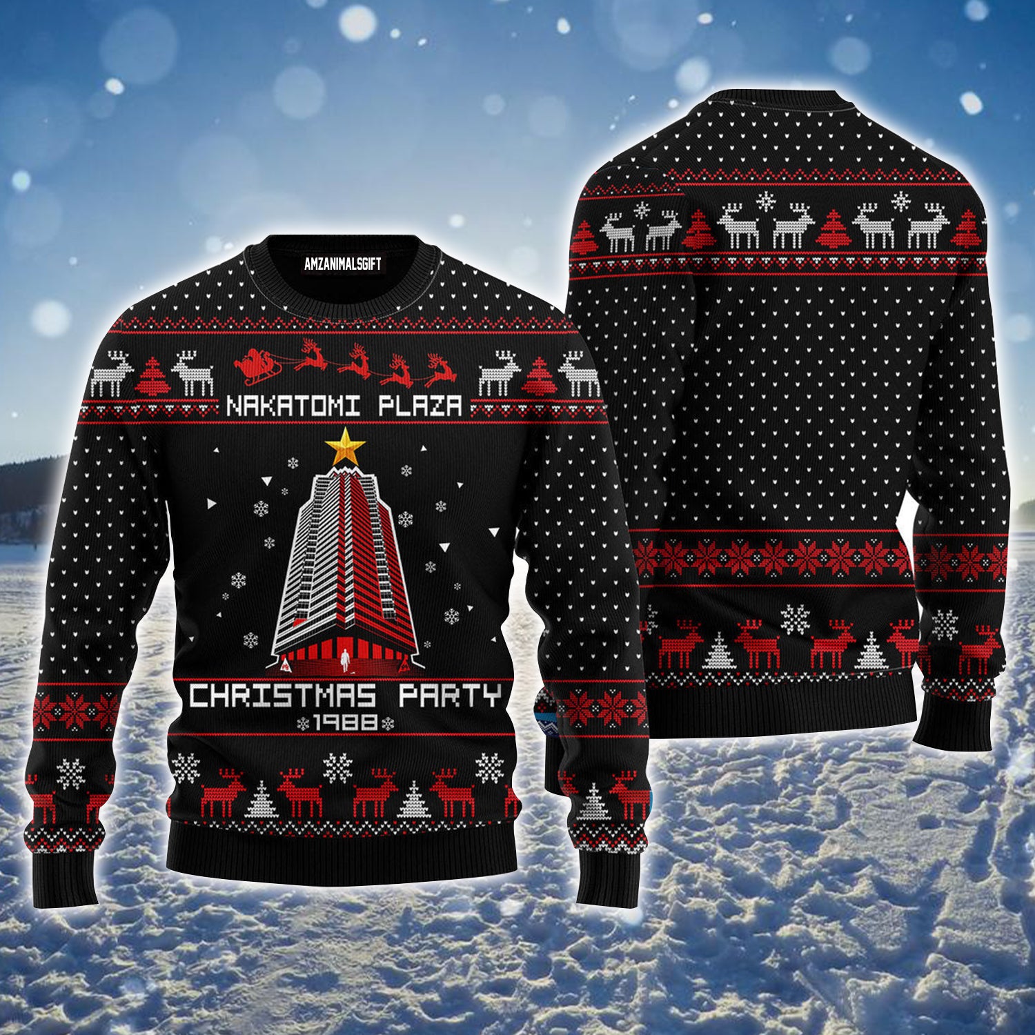 Nakatomi Plaza Ugly Christmas Sweater, Christmas Party 1988 Black Pattern Ugly Sweater For Men & Women - Perfect Gift For Christmas, Family, Friends
