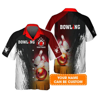 Bowling Hawaiian Shirt Custom Name - Red Bowling Ball Crashing Pins Personalized Aloha Hawaiian Shirt - Gift For Friend, Family, Bowling Lovers