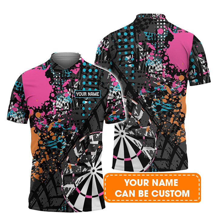 Darts Custom Name Men Polo Shirt, Colorful Dartboard Personalized Men Polo Shirt Gift For Darts Lovers, Friend, Darts Team Player